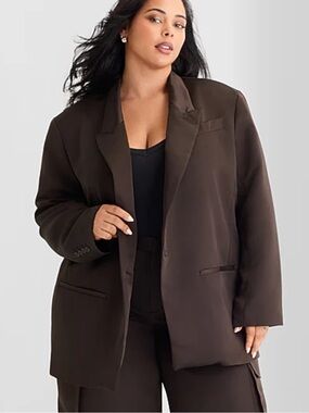 Ashley Graham Satin Womens Plus Relaxed Fit Suit Jacket-Size 4X